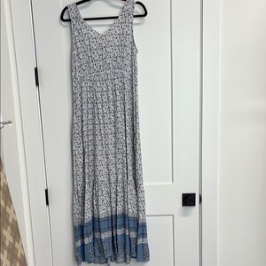 GUC Beachlunchlounge Blue and White Sleeveless V-Neck Maxi Dress, S